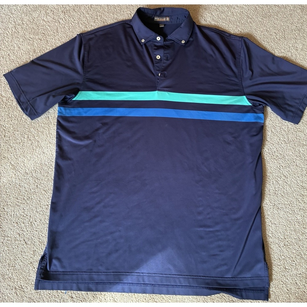 Peter Millar Herman Engineer Jersey Polo Mens Sz L Blue Stripe Stretch MF17EK20C